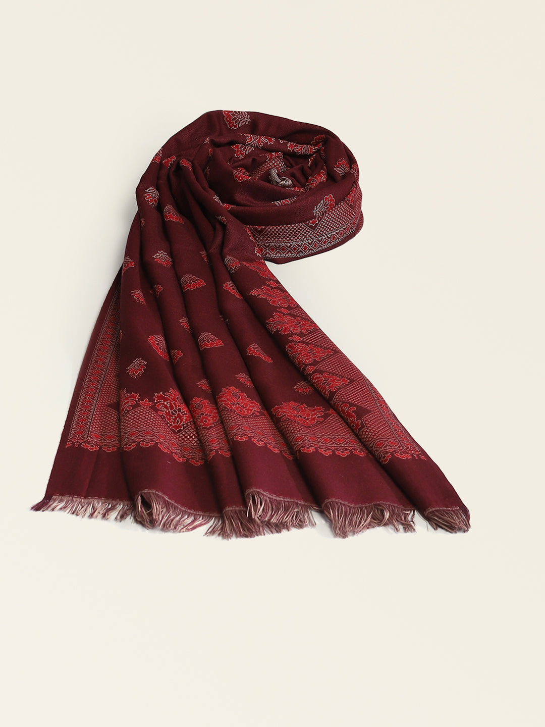 Women Maroon Self Design Shawl