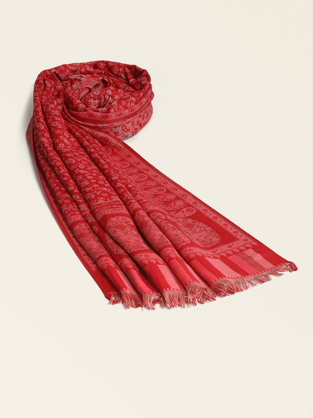 Women Red Self Design Shawl