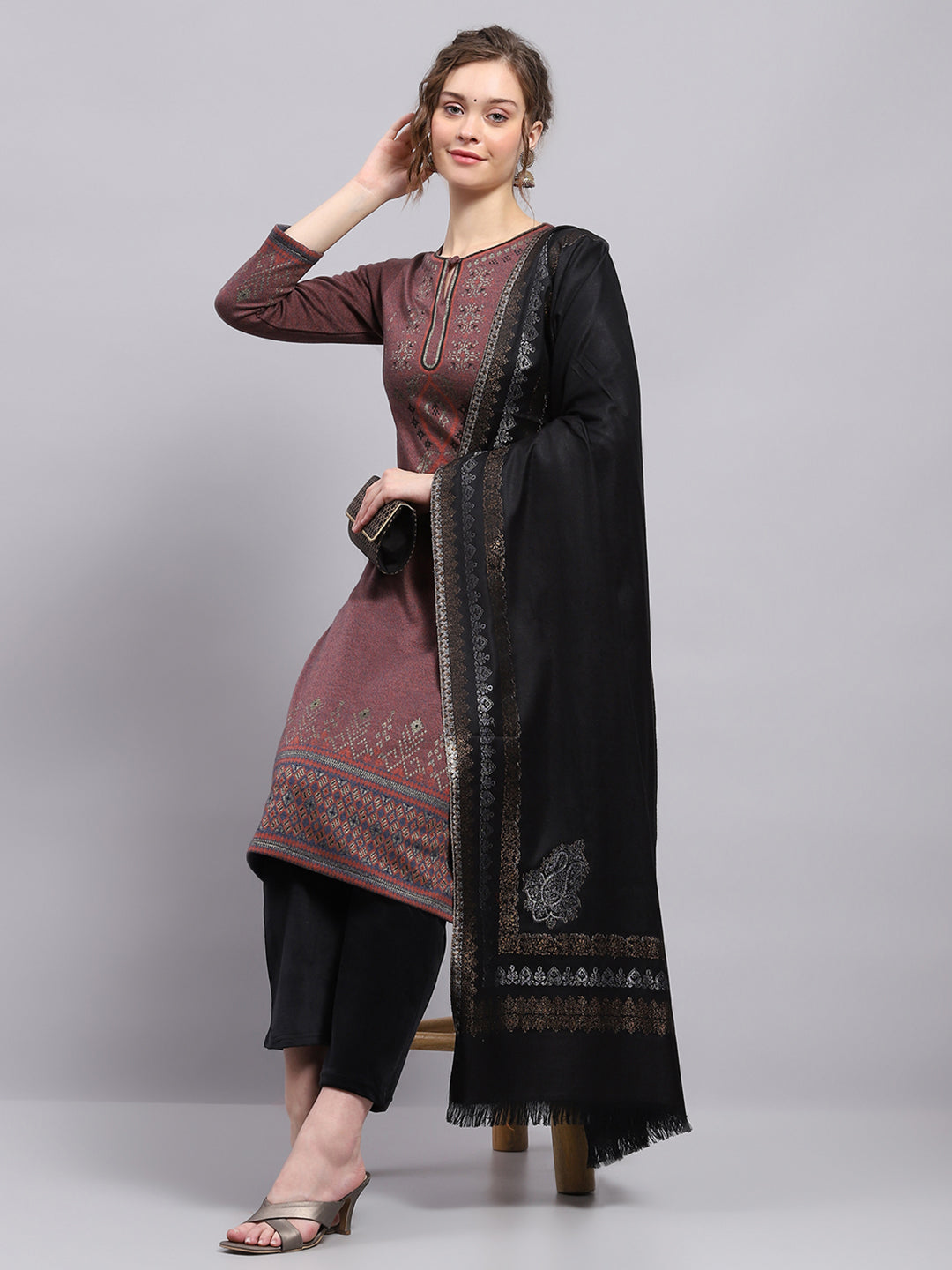 Women Black Self Design Shawl