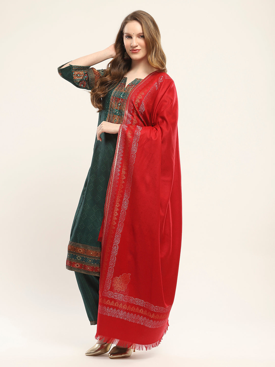 Women Maroon Self Design Shawl