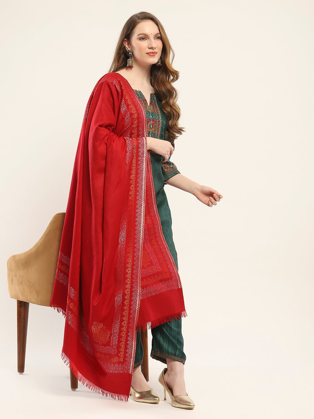 Women Maroon Self Design Shawl