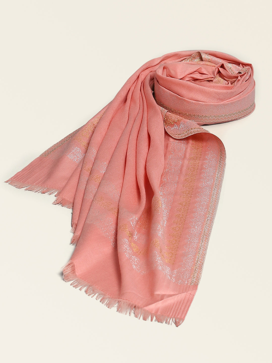 Women Peach Self Design Shawl