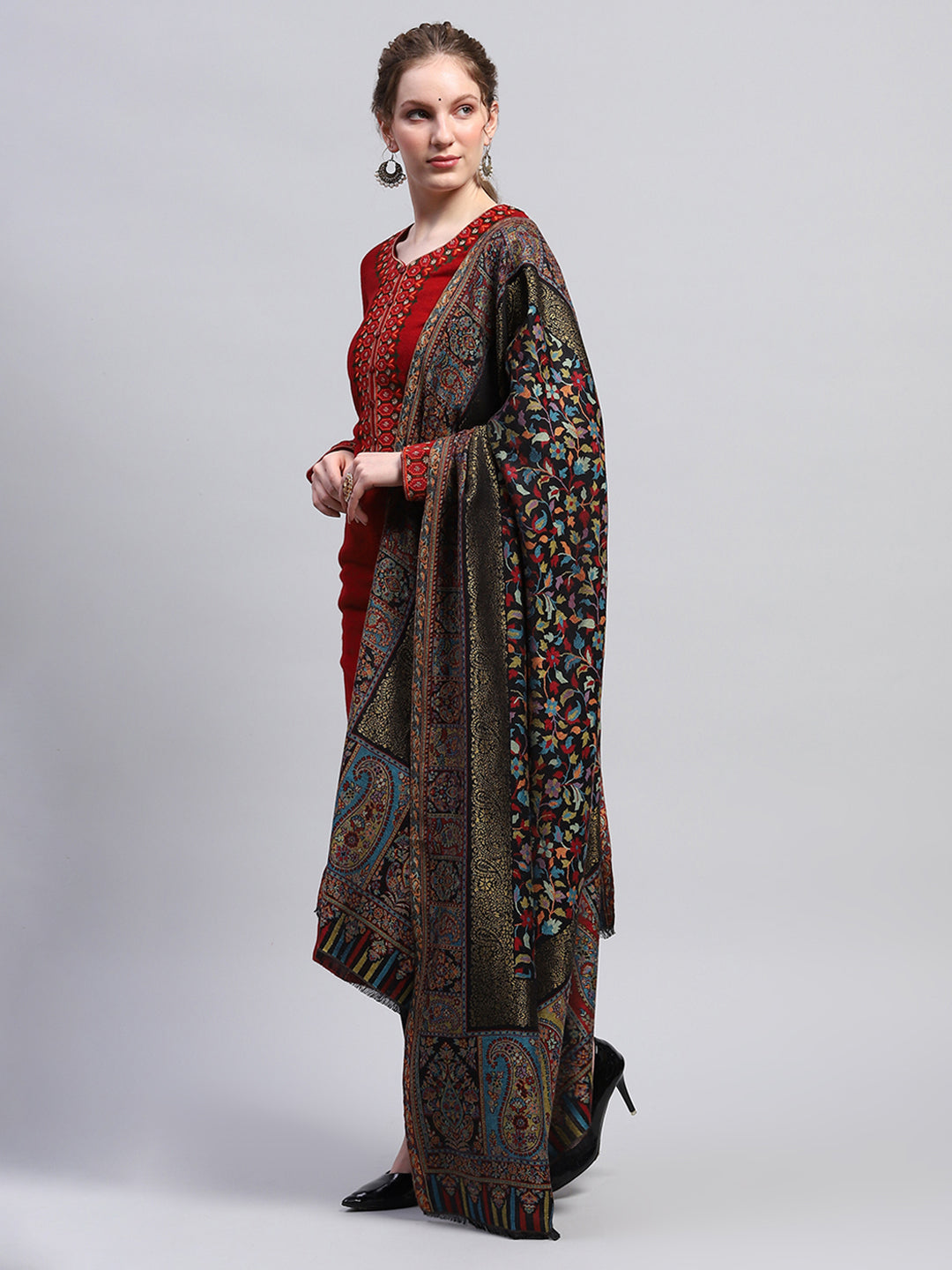 Women Multicolor Self Design Shawl