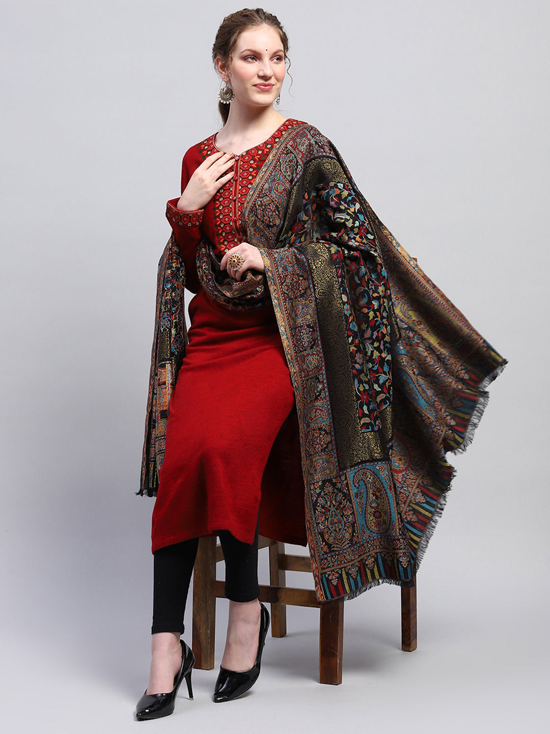 Women Multicolor Self Design Shawl