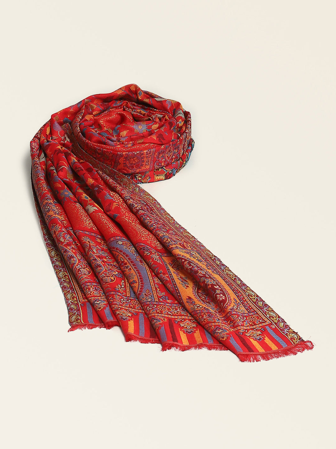 Women Red Self Design Shawl