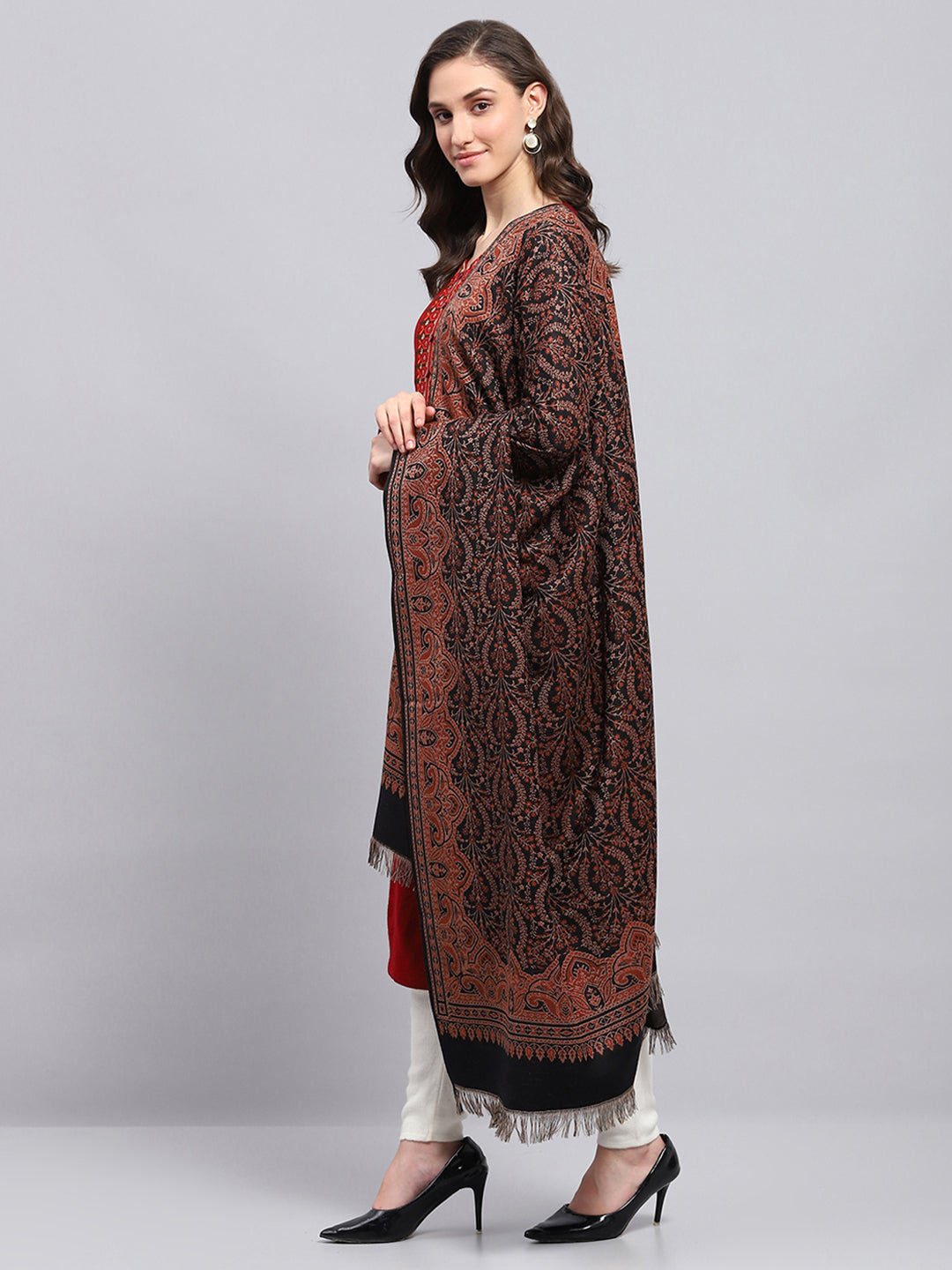 Women Black Self Design Shawl