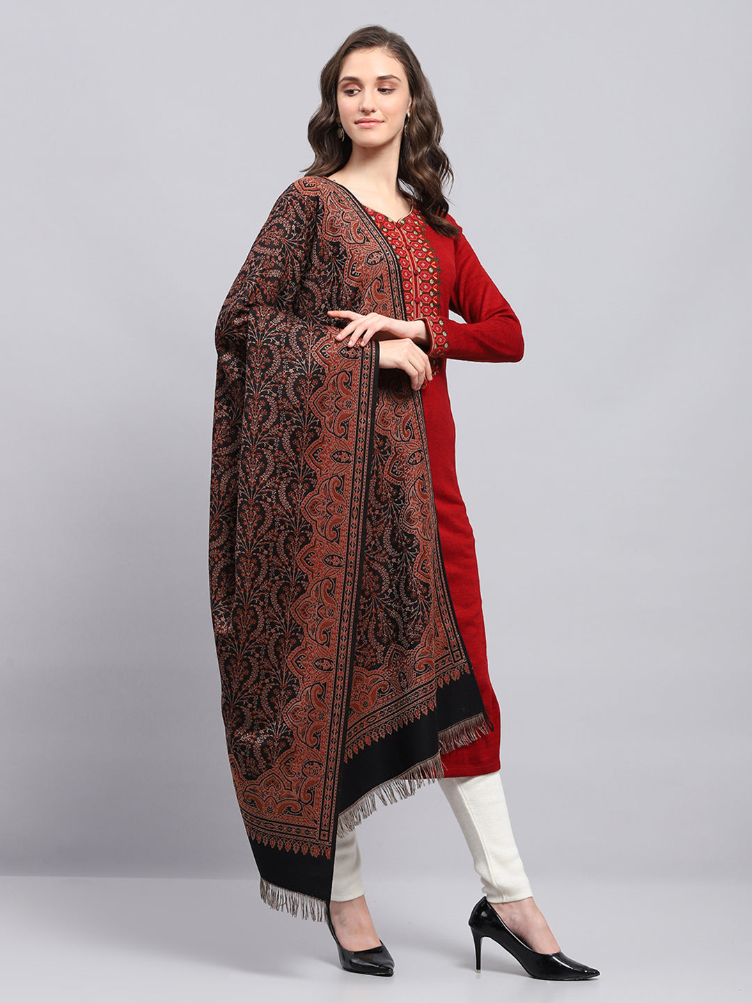 Women Black Self Design Shawl