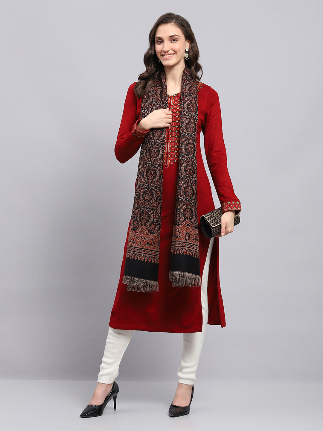 Women Black Self Design Shawl