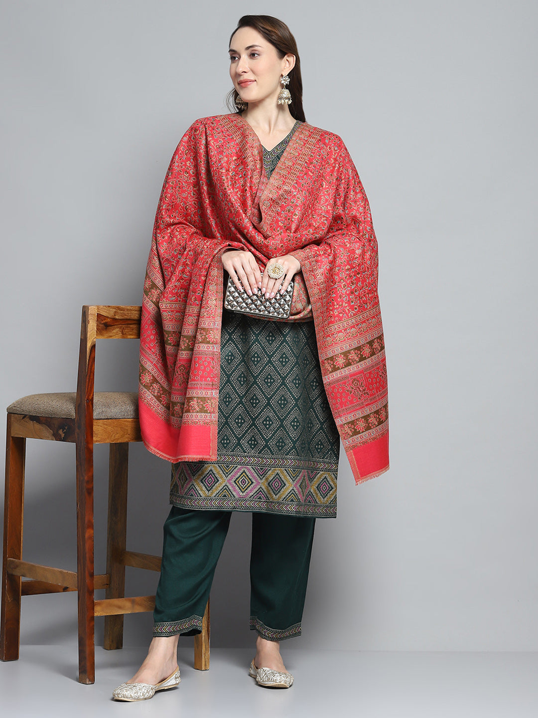 Women Multicolor Self Design Shawl