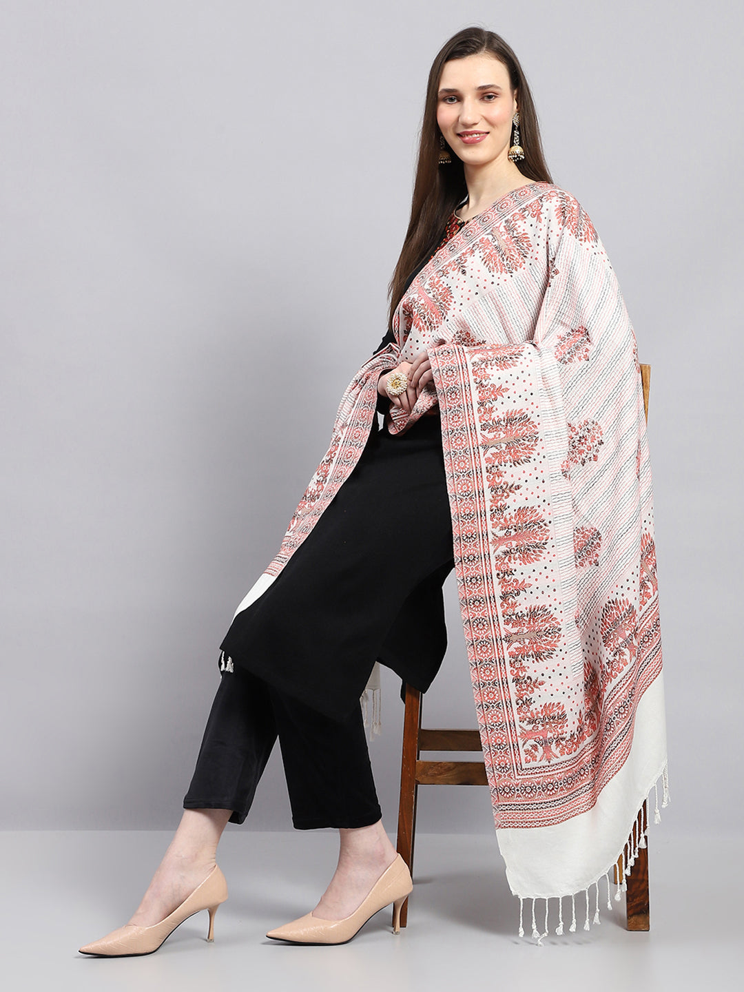 Women Multicolor Self Design Shawl