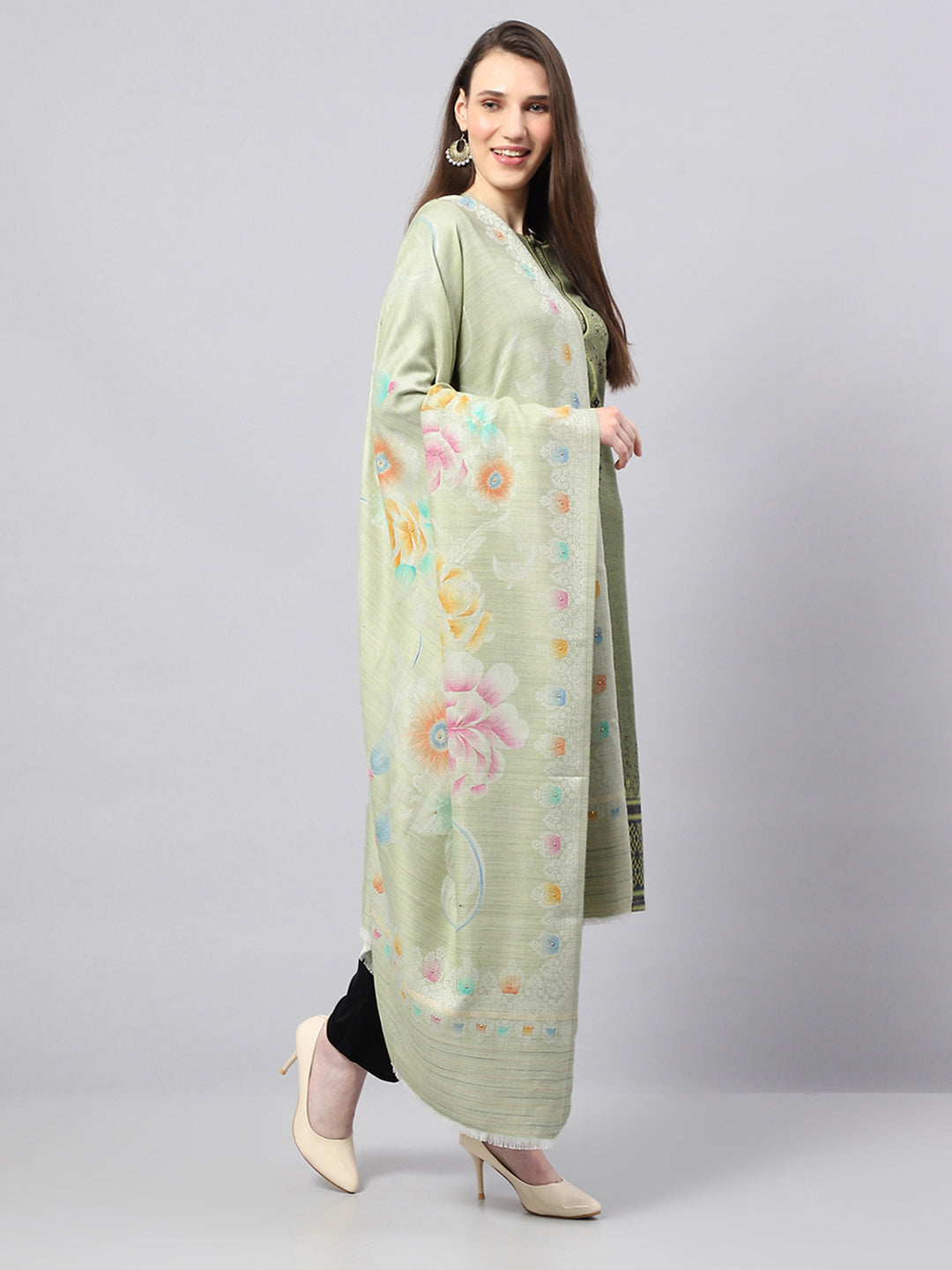 Women Multicolor Self Design Shawl