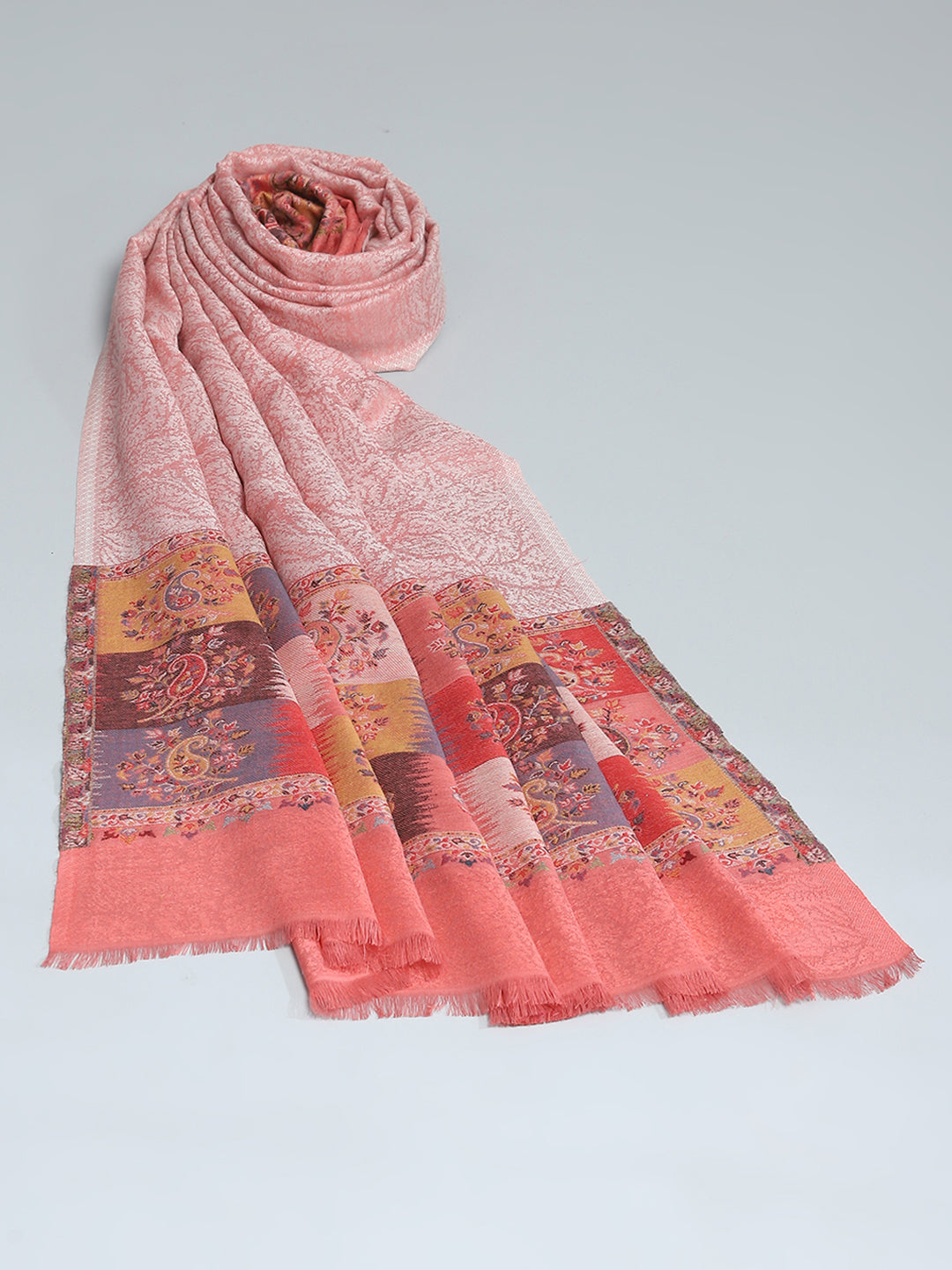 Women Peach Self Design Shawl