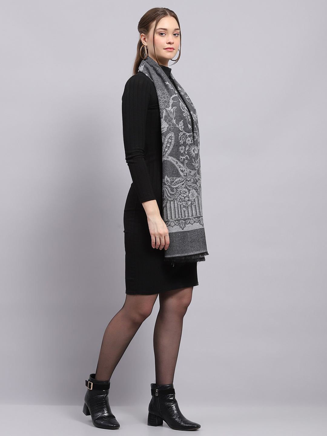 Women Grey Self Design Stole