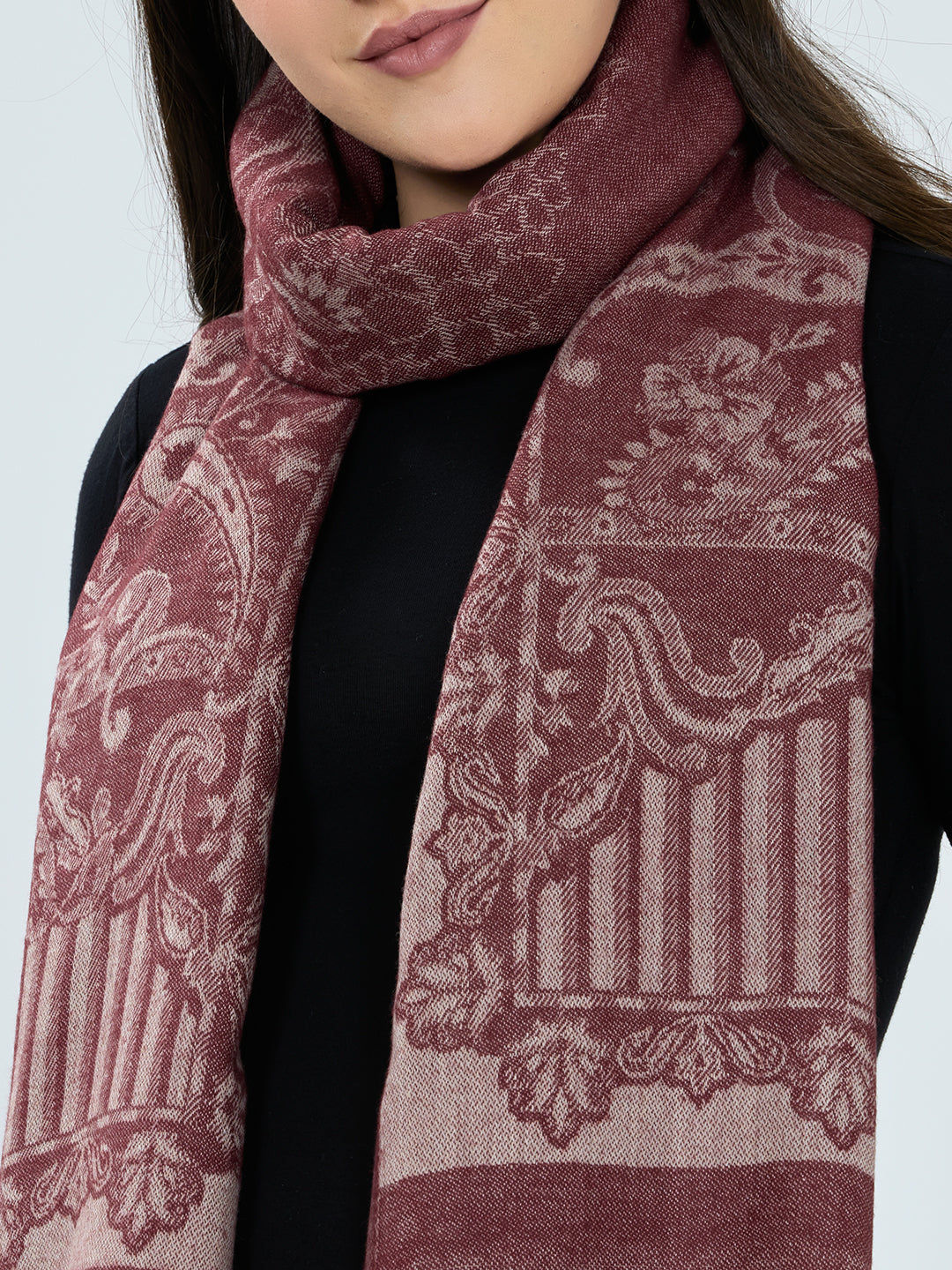 Women Maroon Embroidered Polyester Acrylic Stole