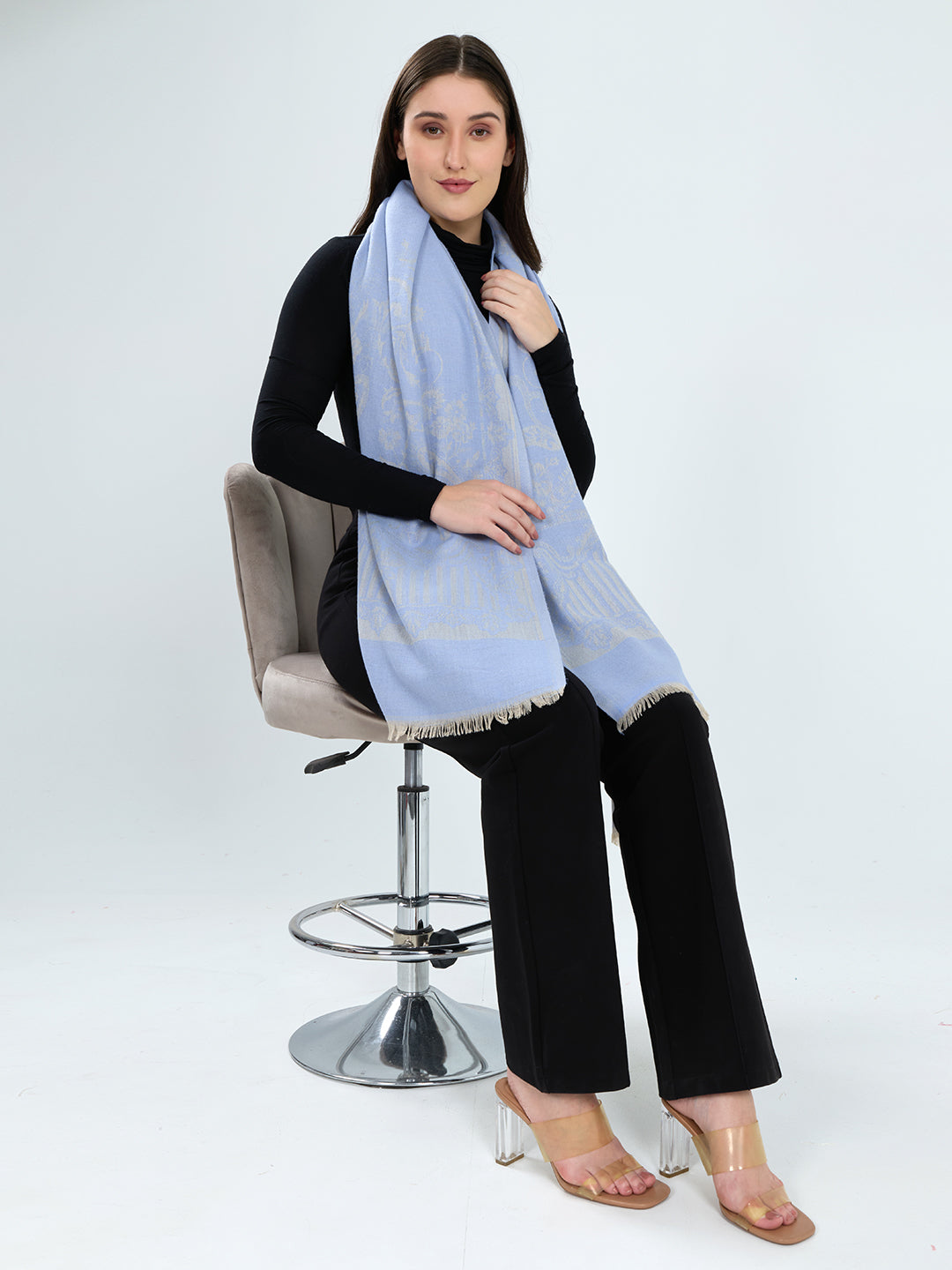 Women Blue Embroidered Polyester Acrylic Stole
