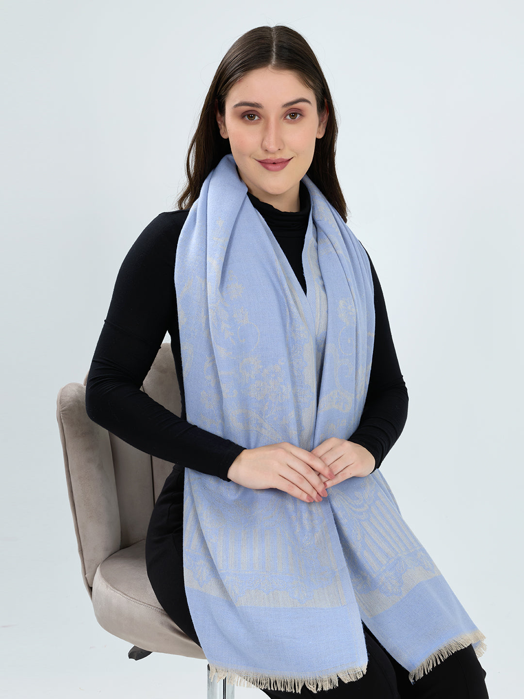 Women Blue Embroidered Polyester Acrylic Stole