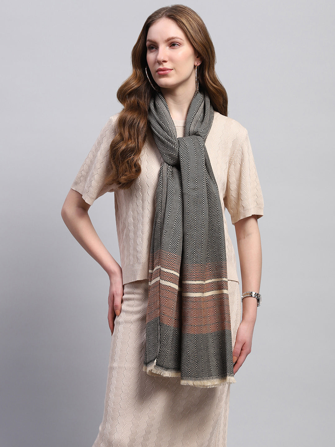 Women Grey Zig-Zag Stole