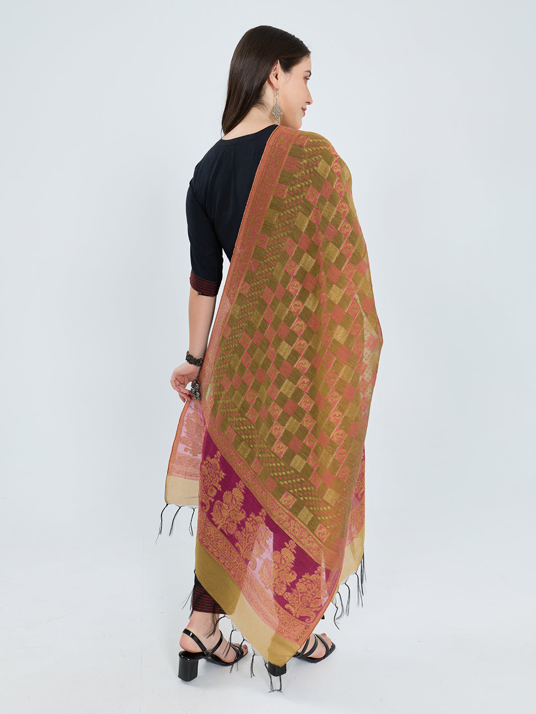 Women Mustard Traditional Motifs Polyester Cotton Stole