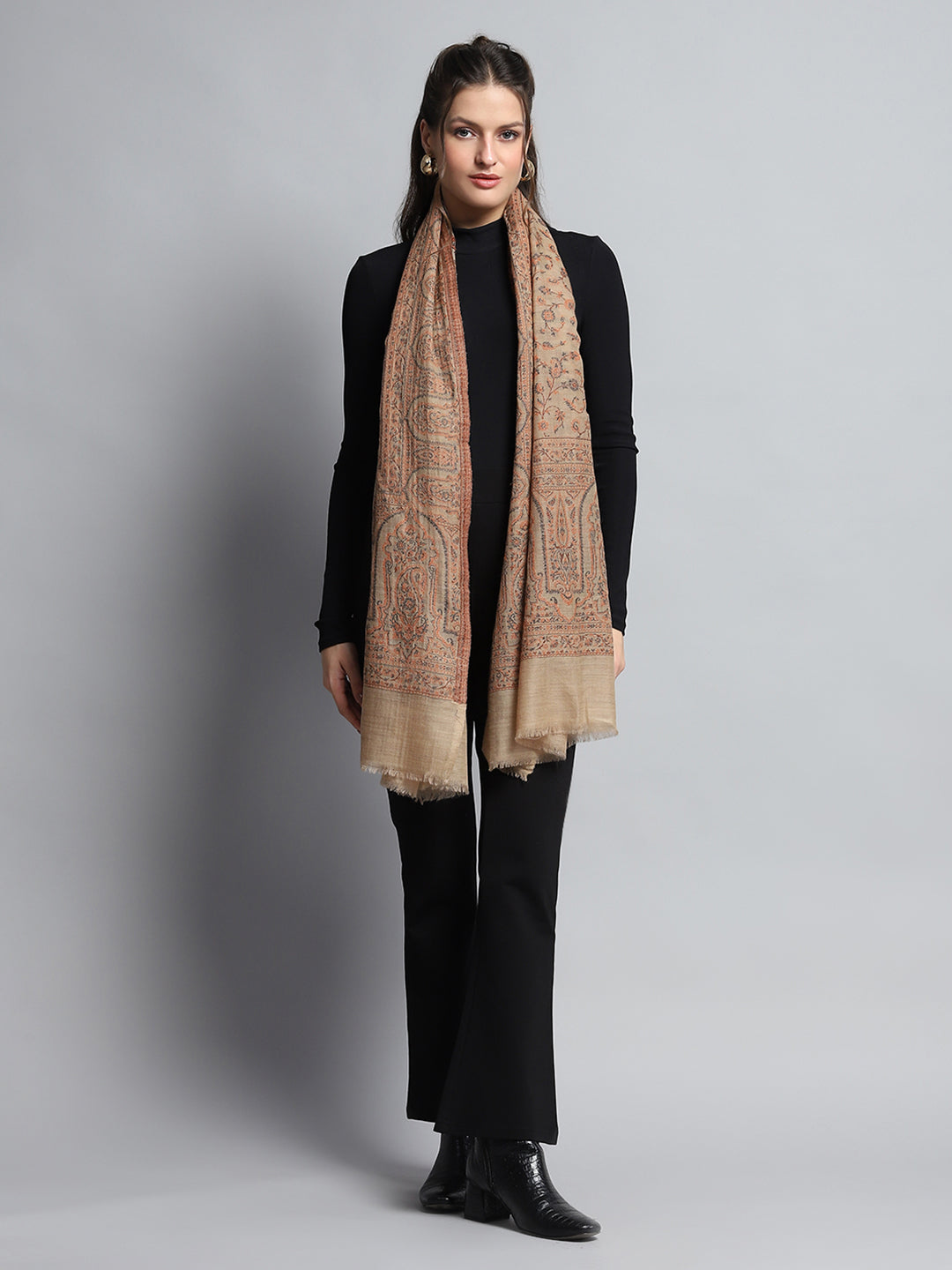 Women Brown Self Design Stole