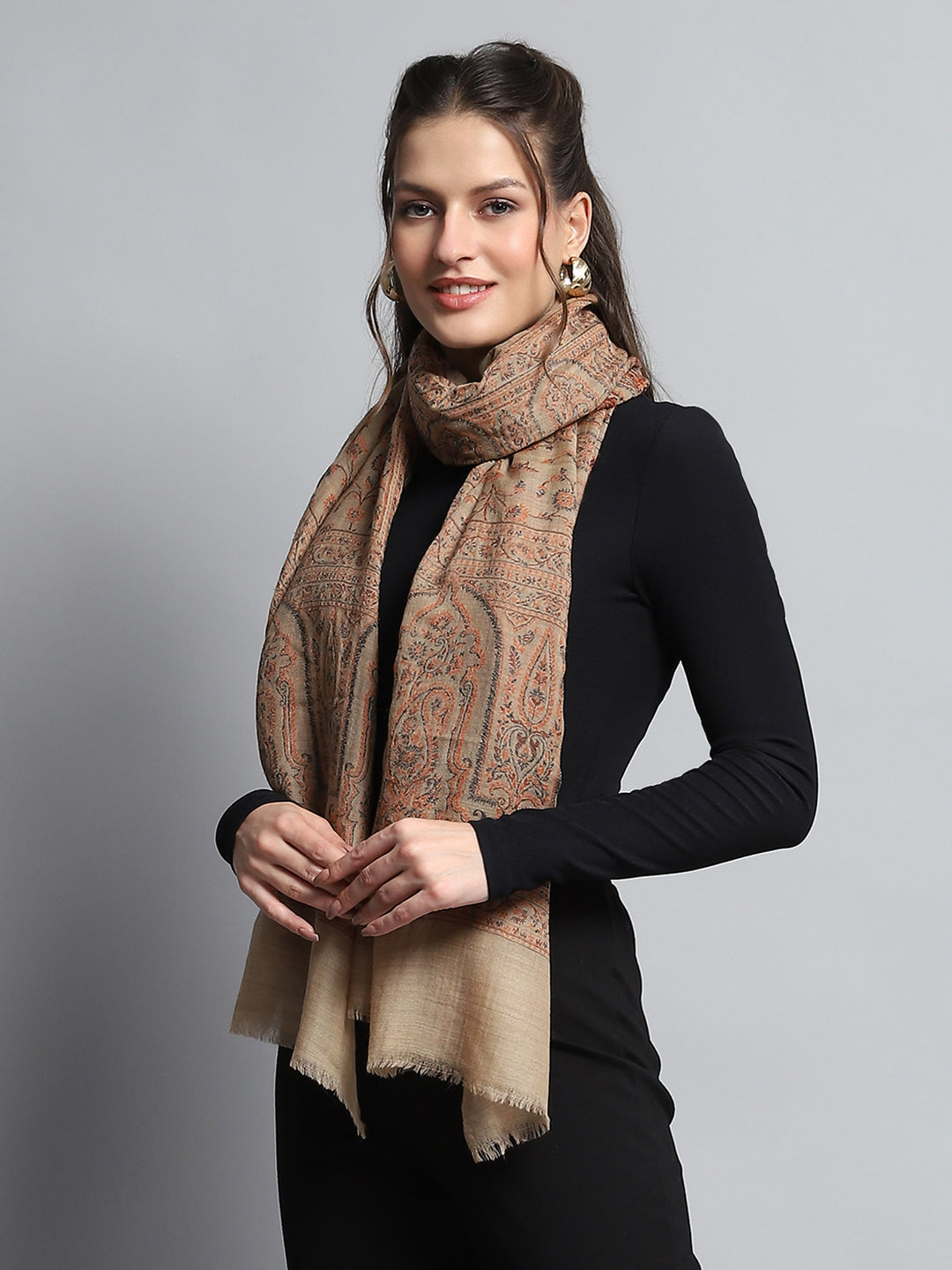 Women Brown Self Design Stole