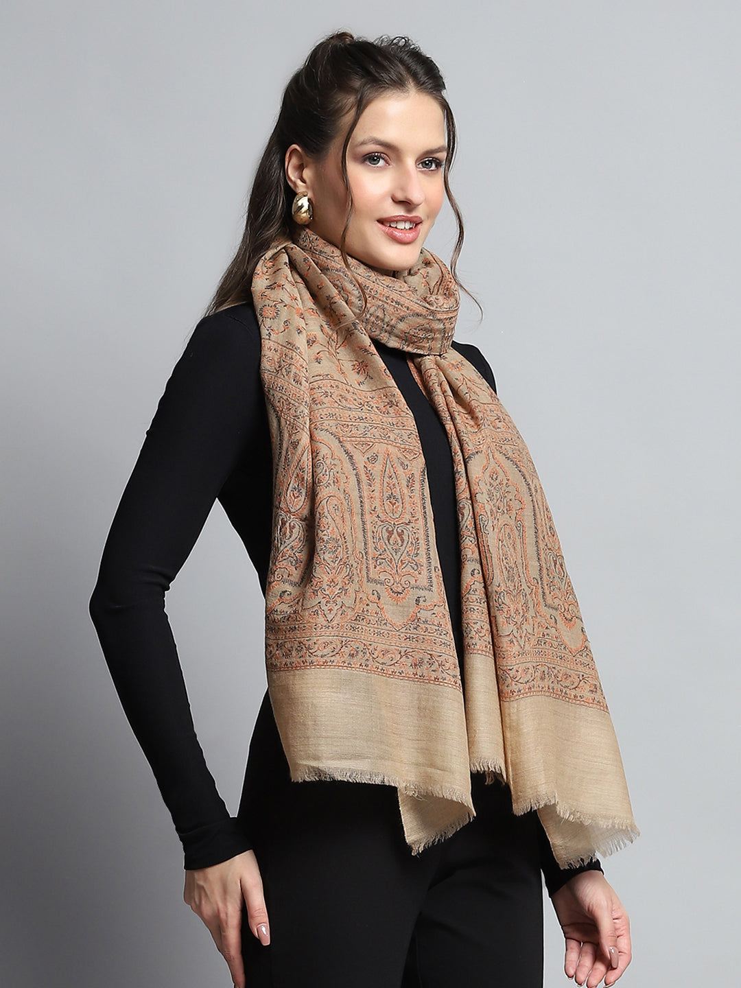 Women Brown Self Design Stole