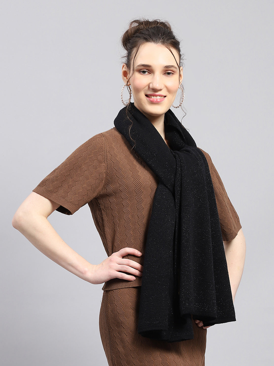 Women Black Self Design Stole