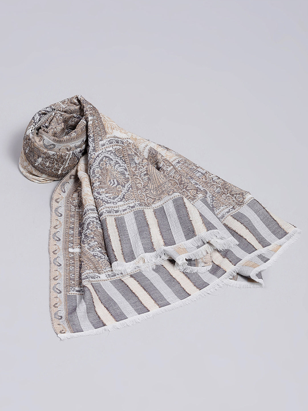Women Grey Self Design Stole