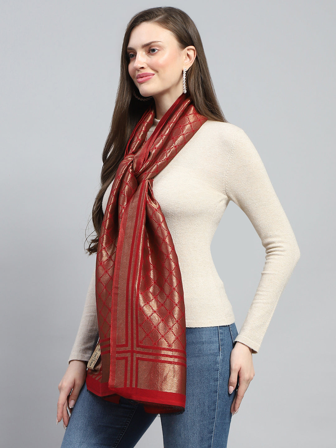 Women Maroon Self Design Stole