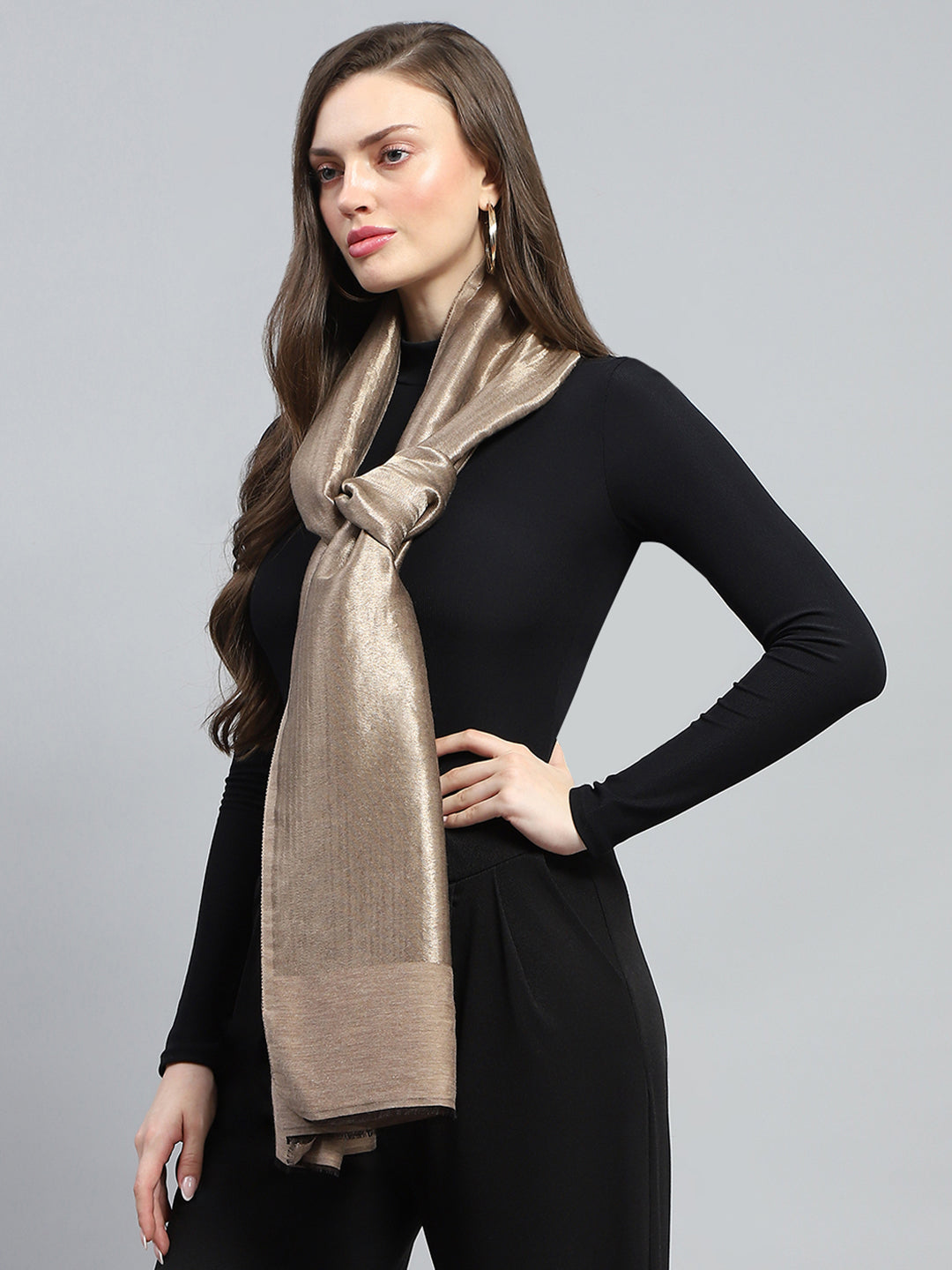 Women Beige Self Design Stole