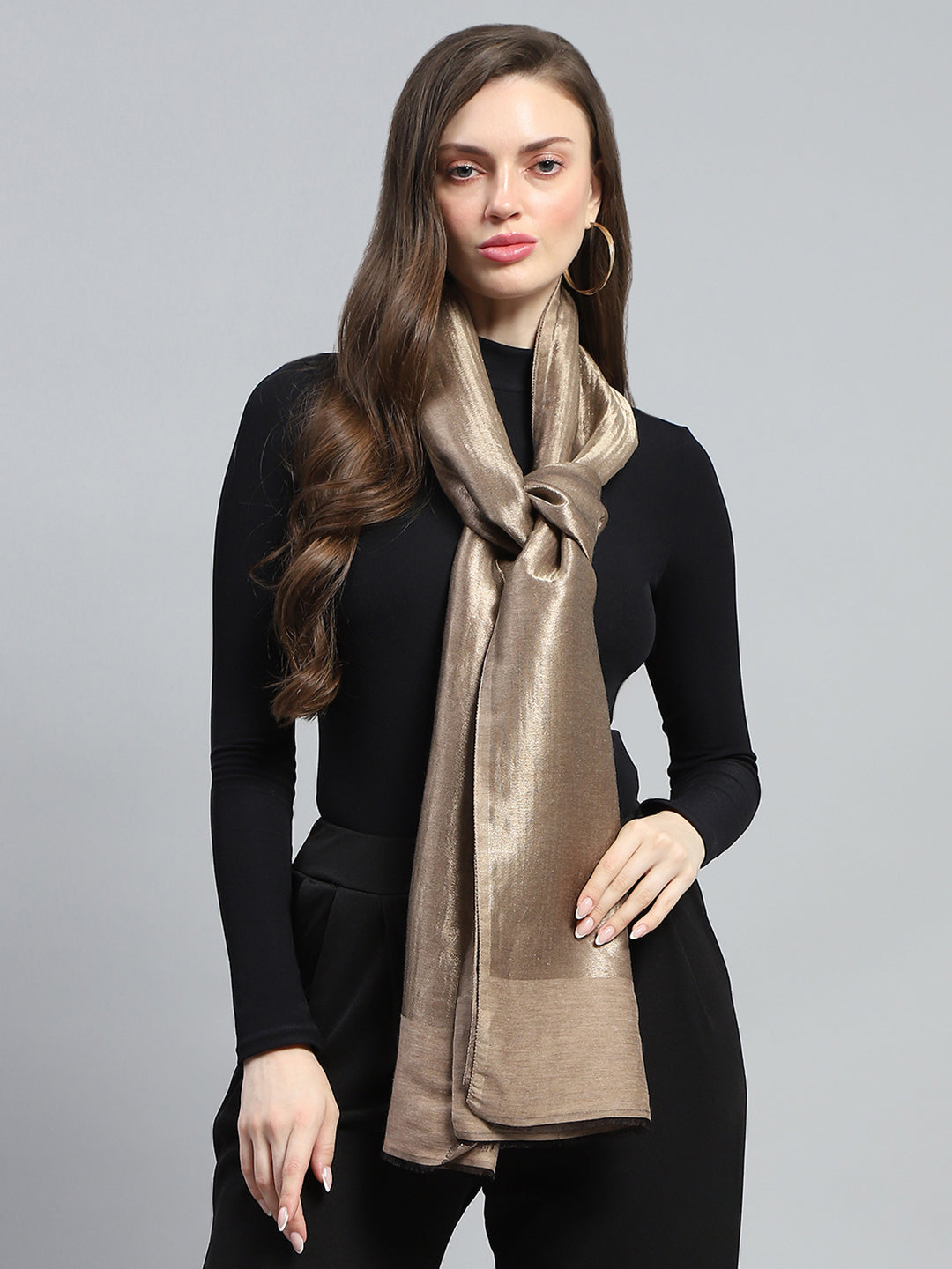 Women Beige Self Design Stole