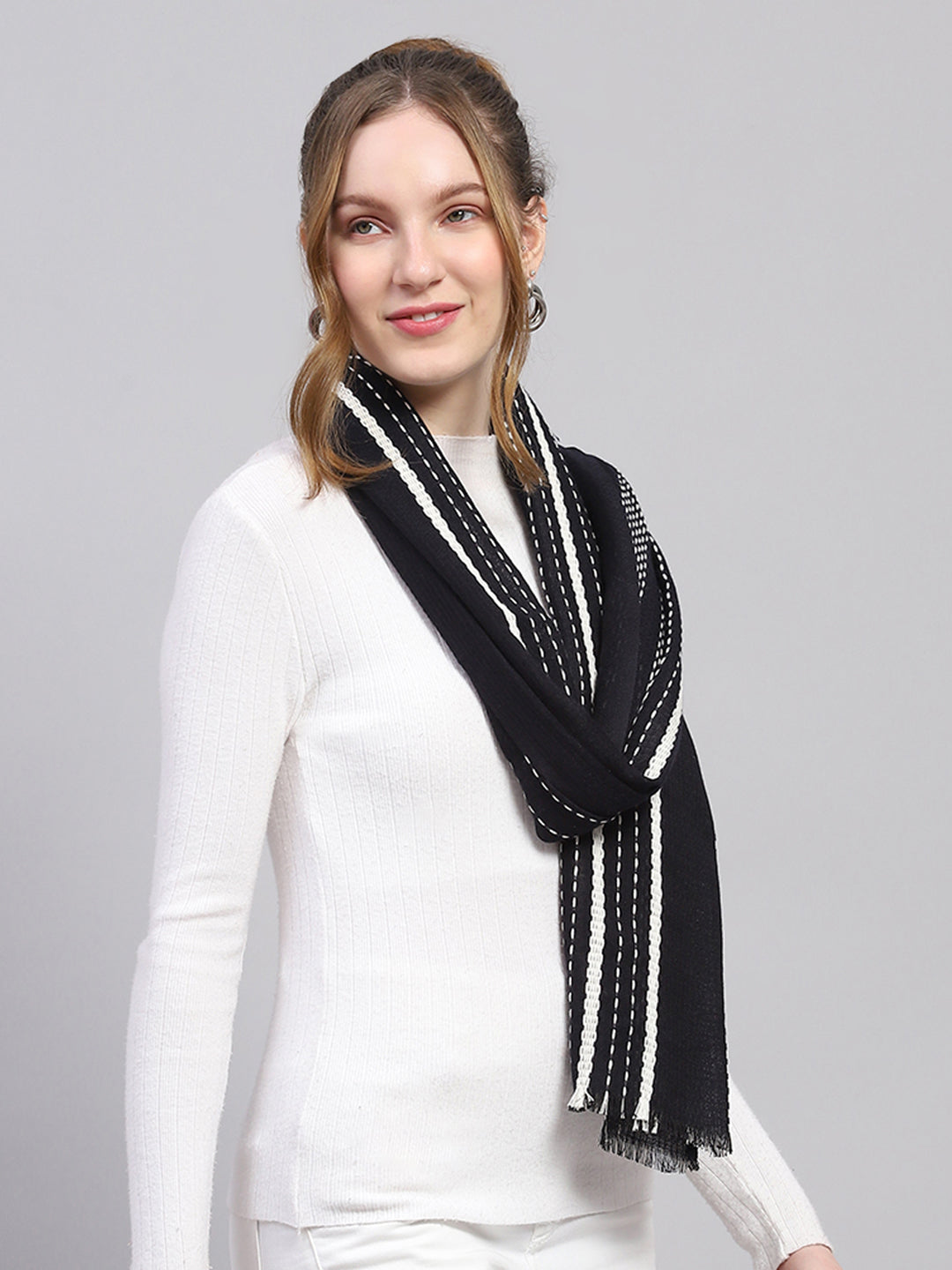 Women Black Self Design Stole