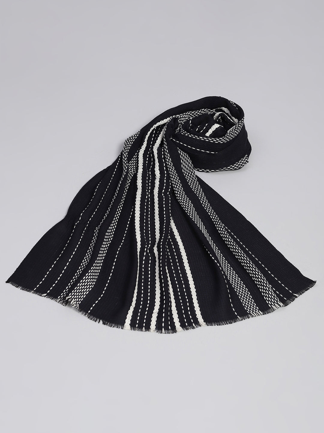 Women Black Self Design Stole