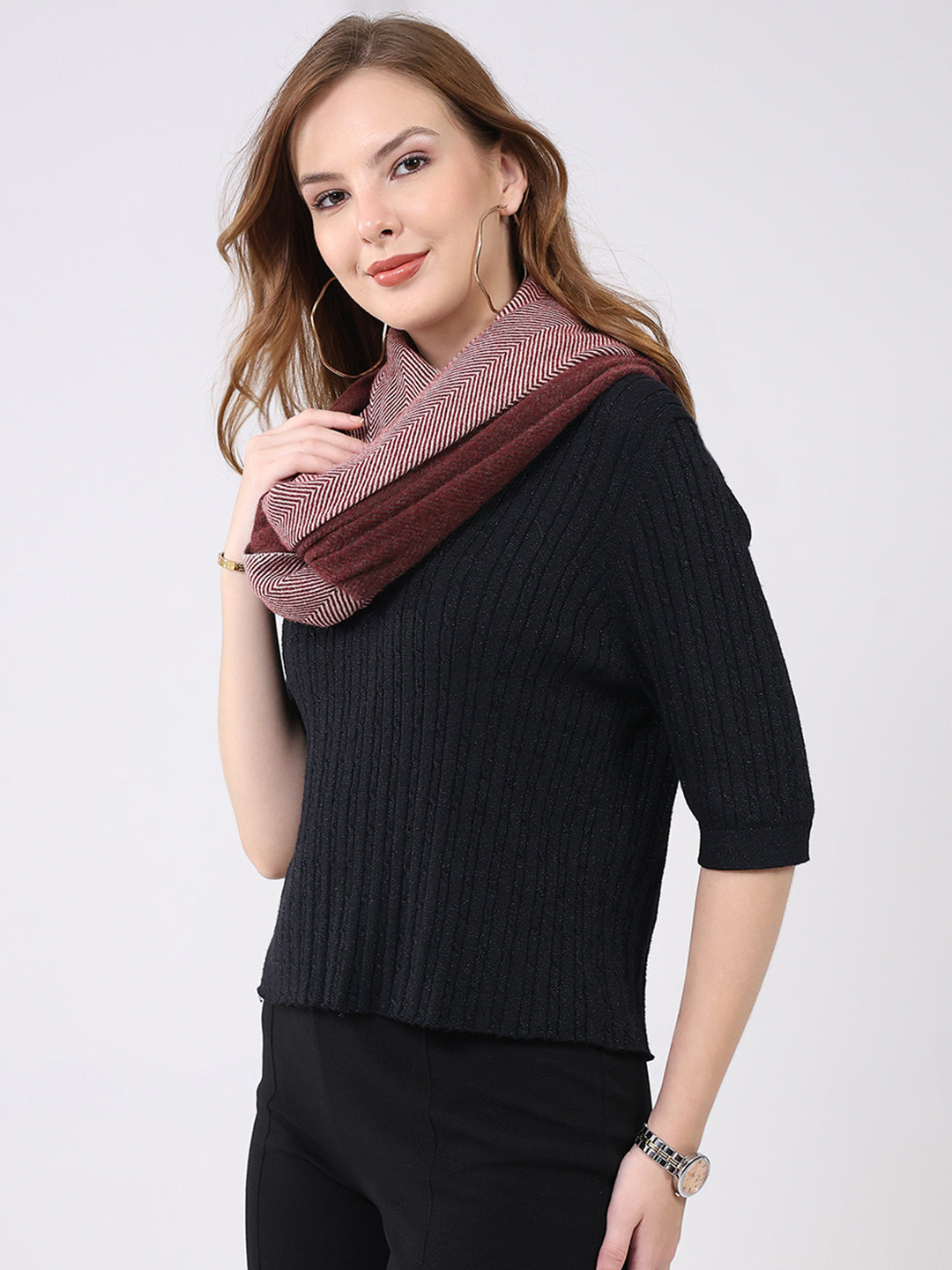 Women Multicolor Self Design Wool Stole