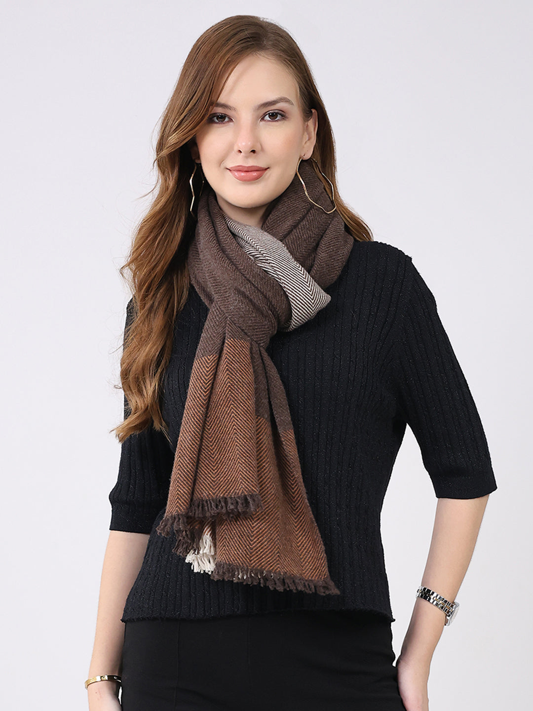 Women Multicolor Self Design Wool Stole