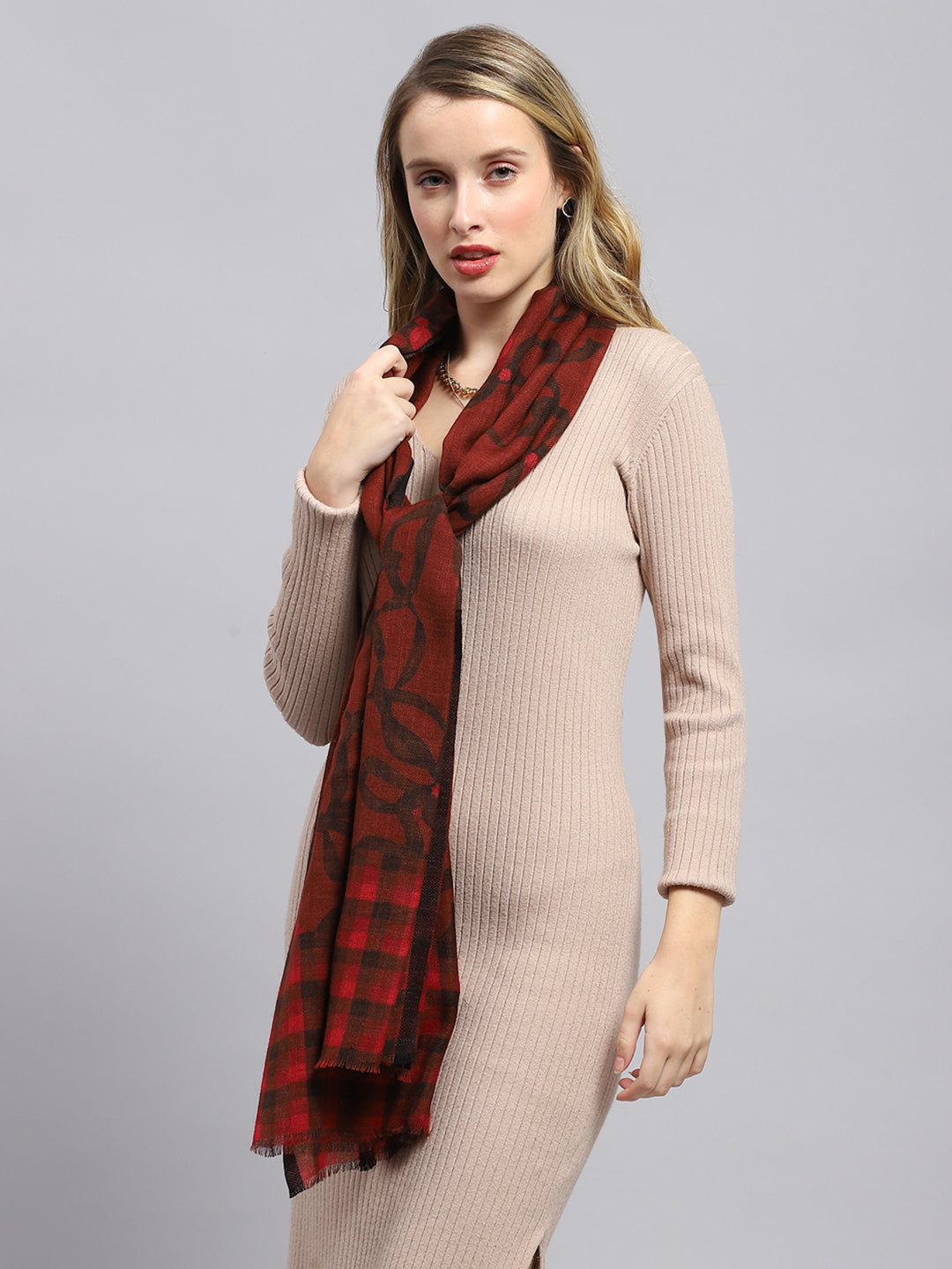 Women Maroon Self Design Stole