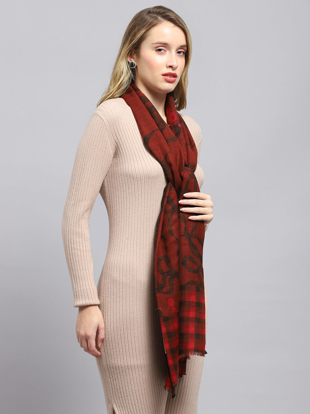 Women Maroon Self Design Stole