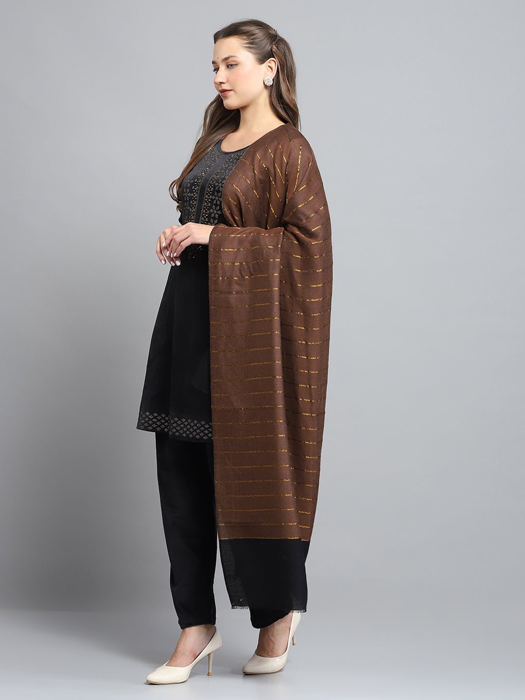 Women Brown Self Design Stole
