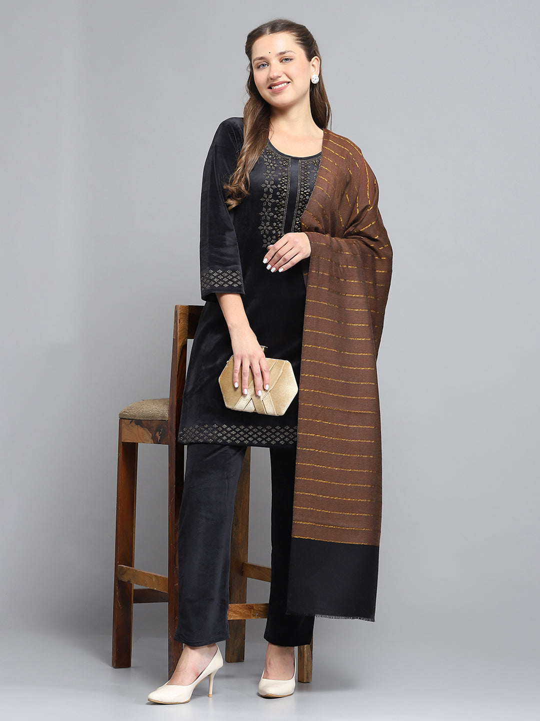 Women Brown Self Design Stole