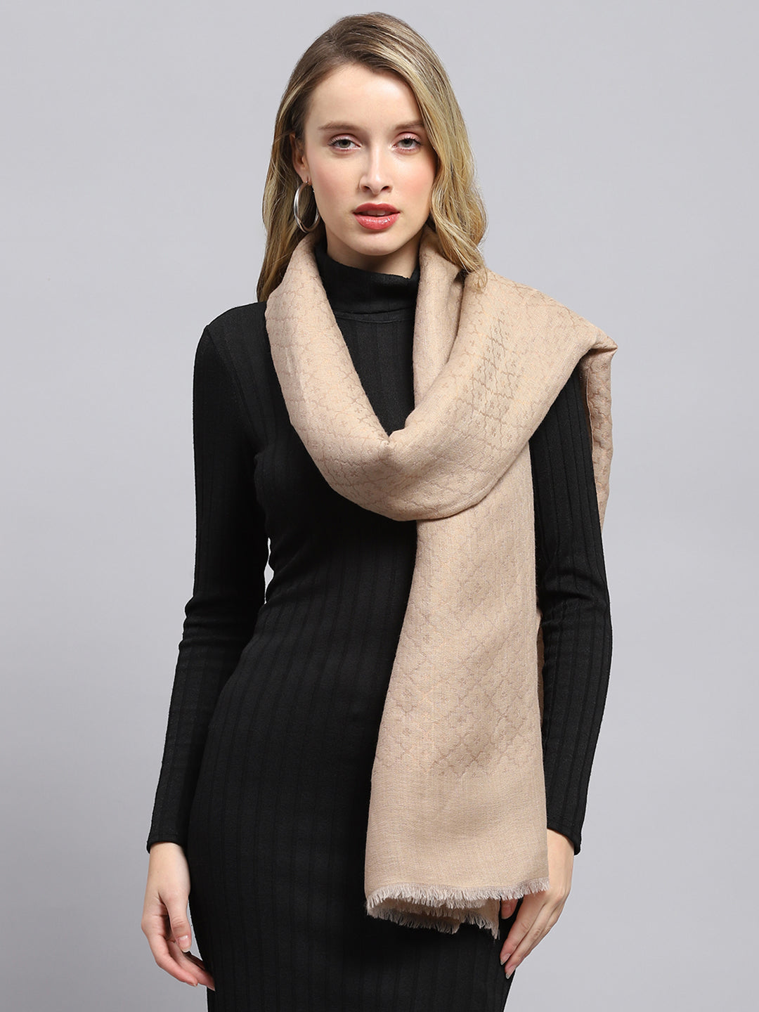 Women Beige Self Design Stole