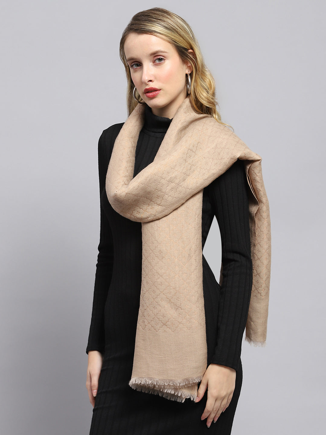 Women Beige Self Design Stole