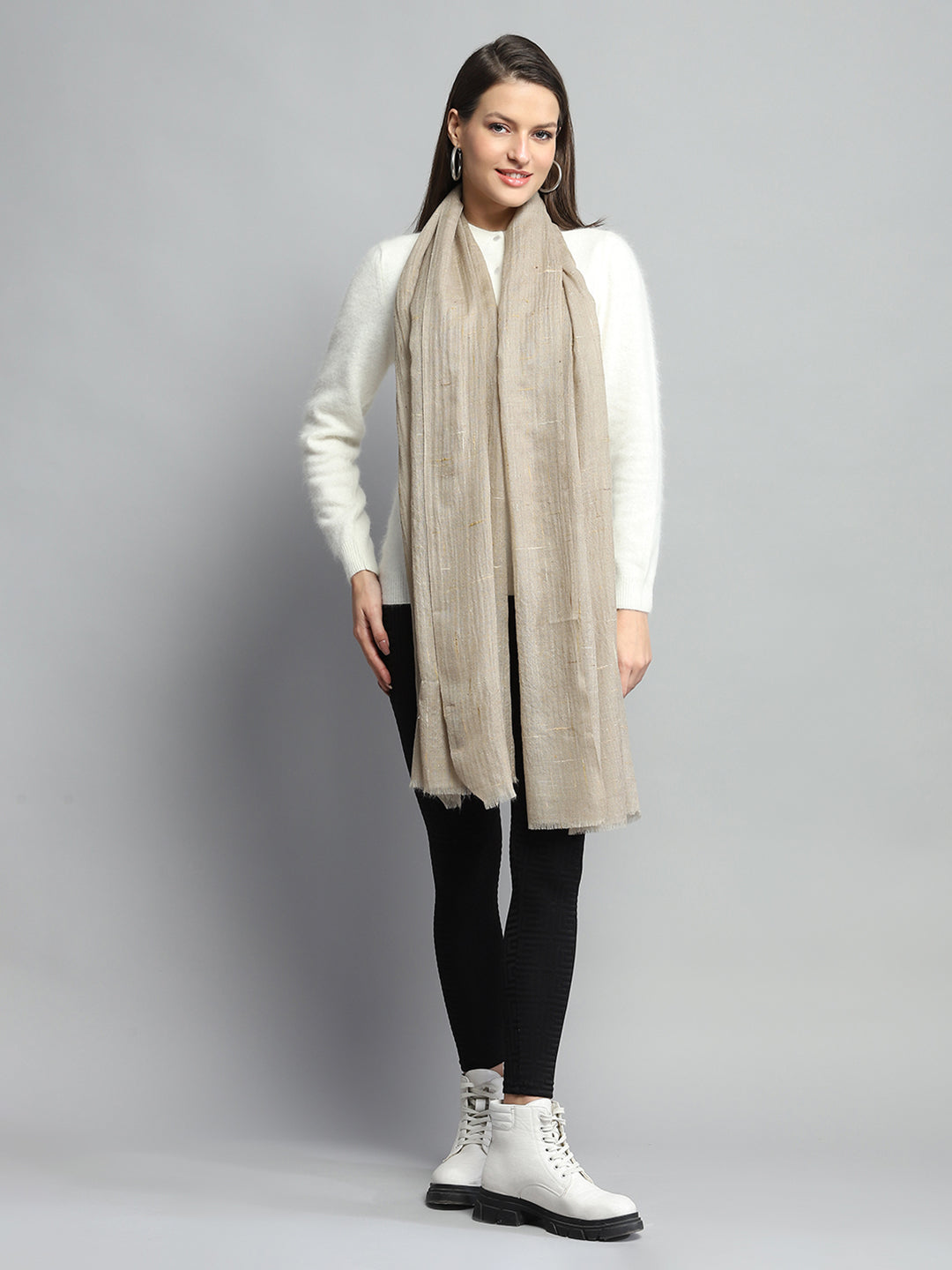 Women Beige Self Design Stole