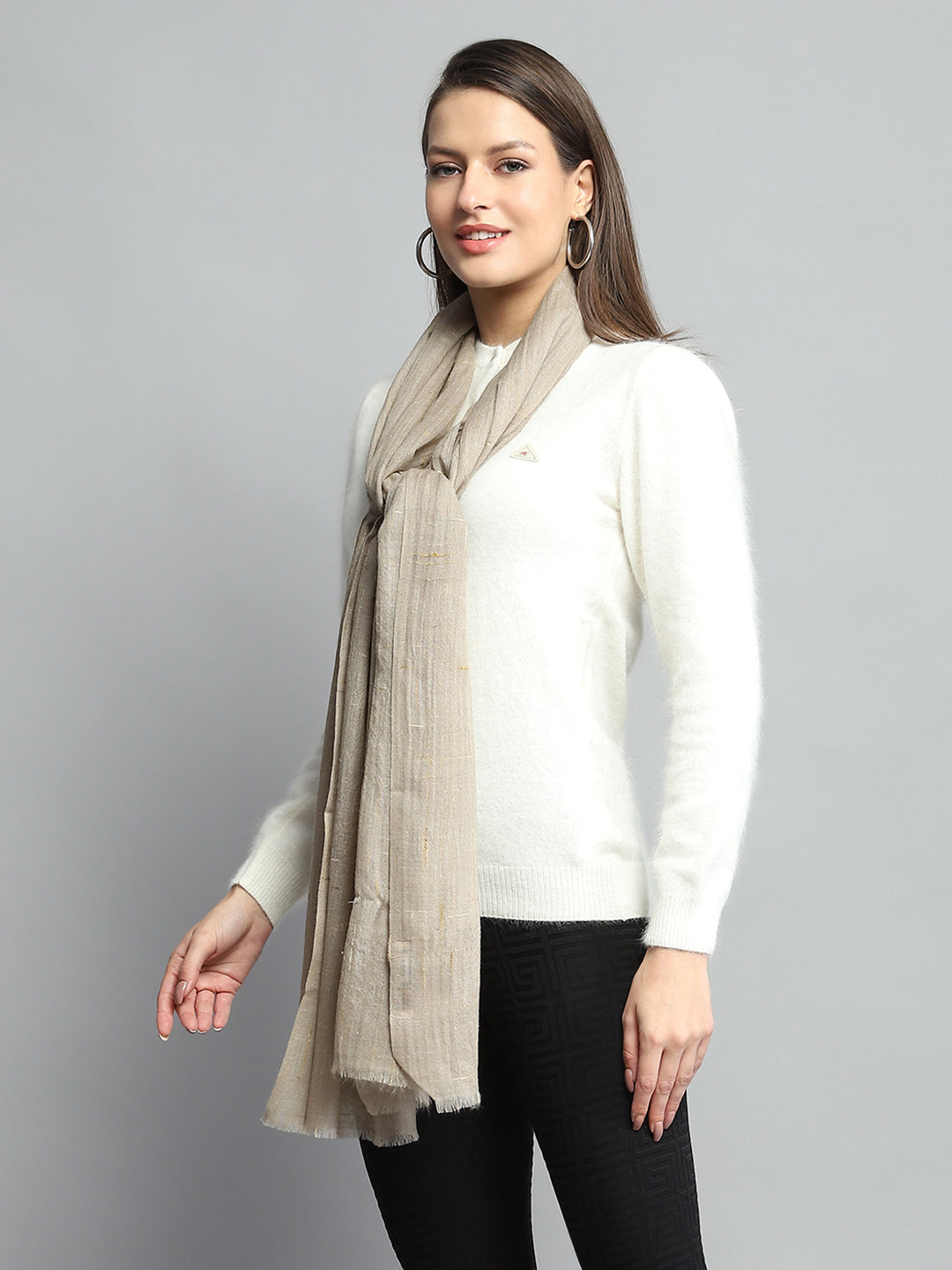 Women Beige Self Design Stole