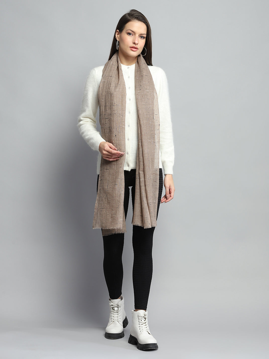 Women Brown Self Design Stole