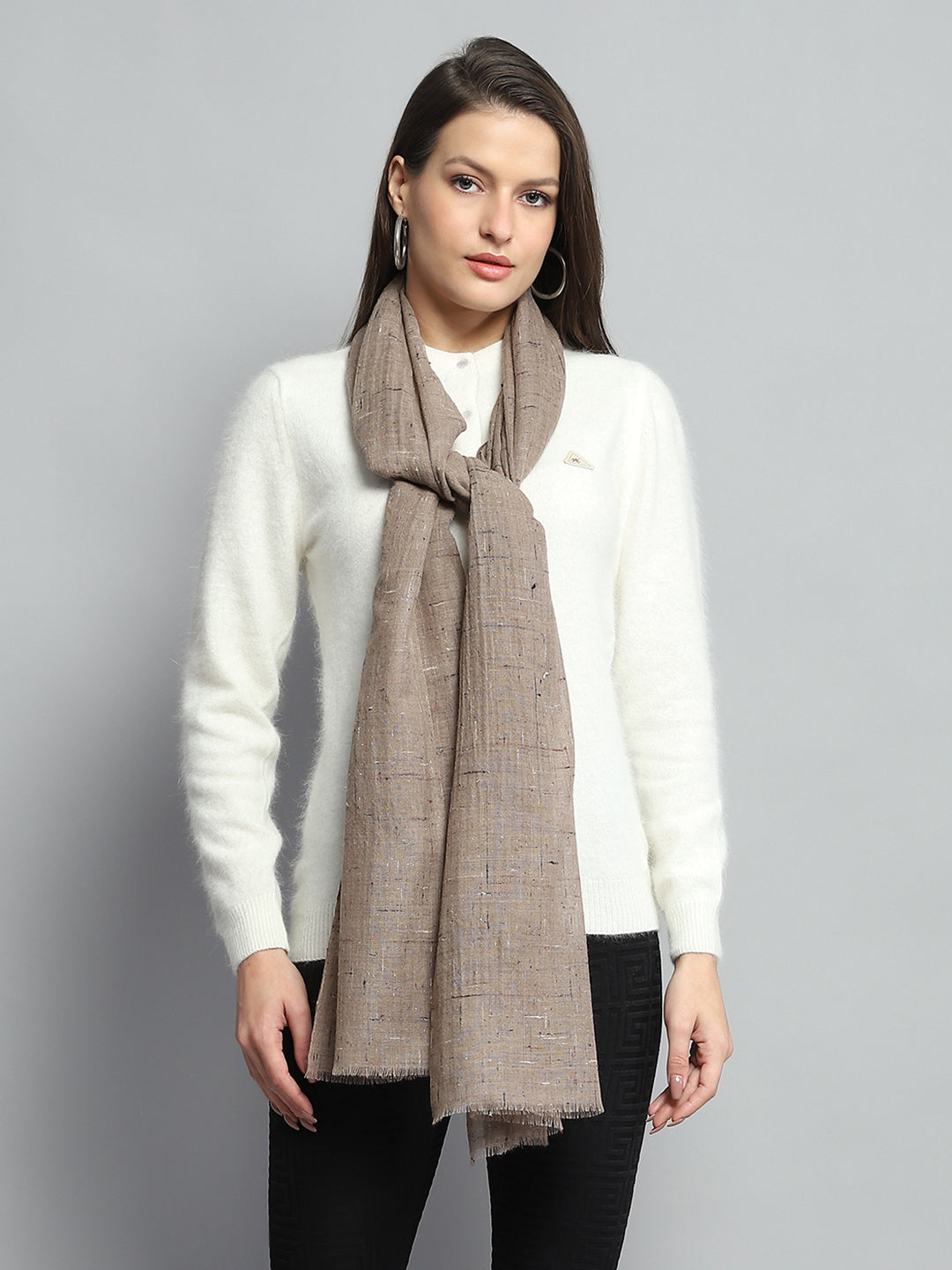 Women Brown Self Design Stole