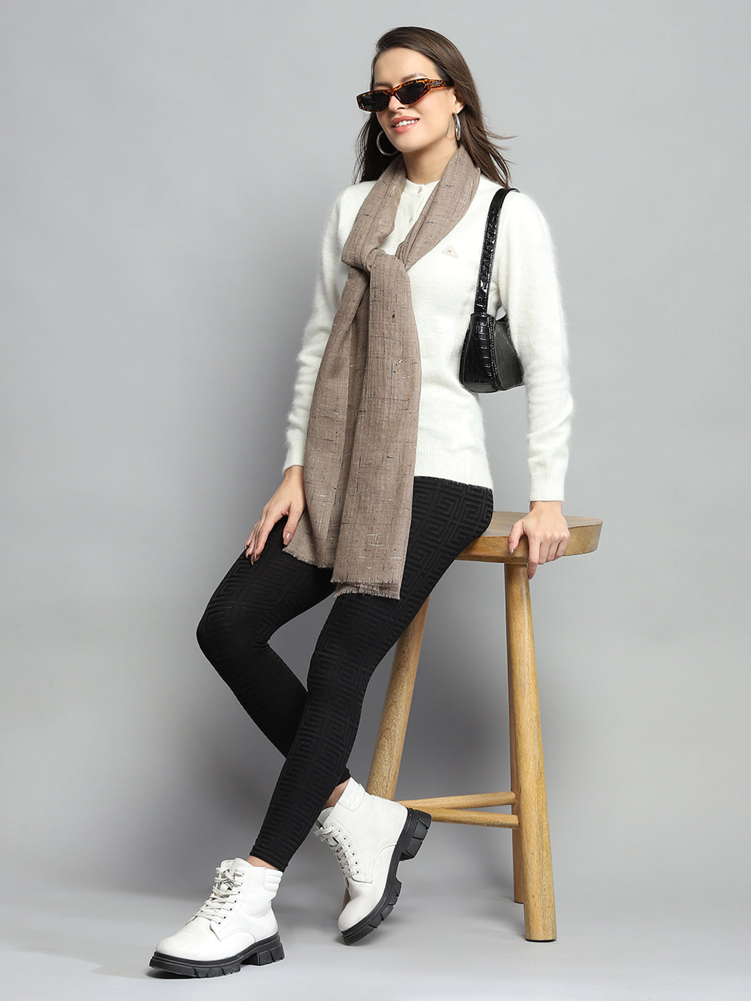 Women Brown Self Design Stole