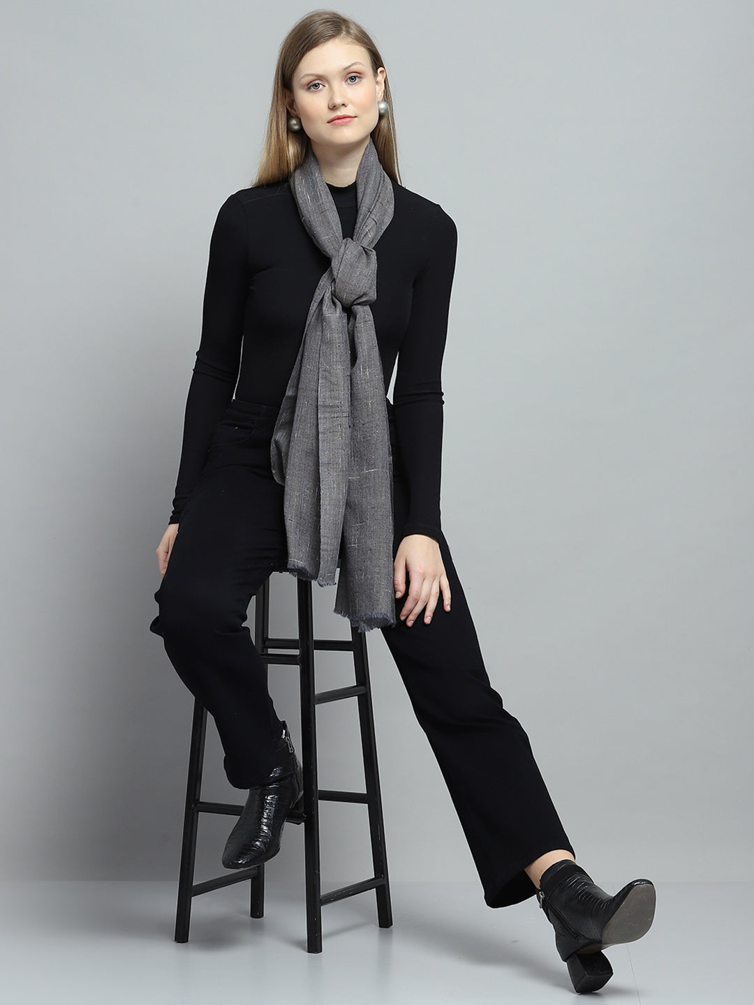 Women Grey Self Design Stole