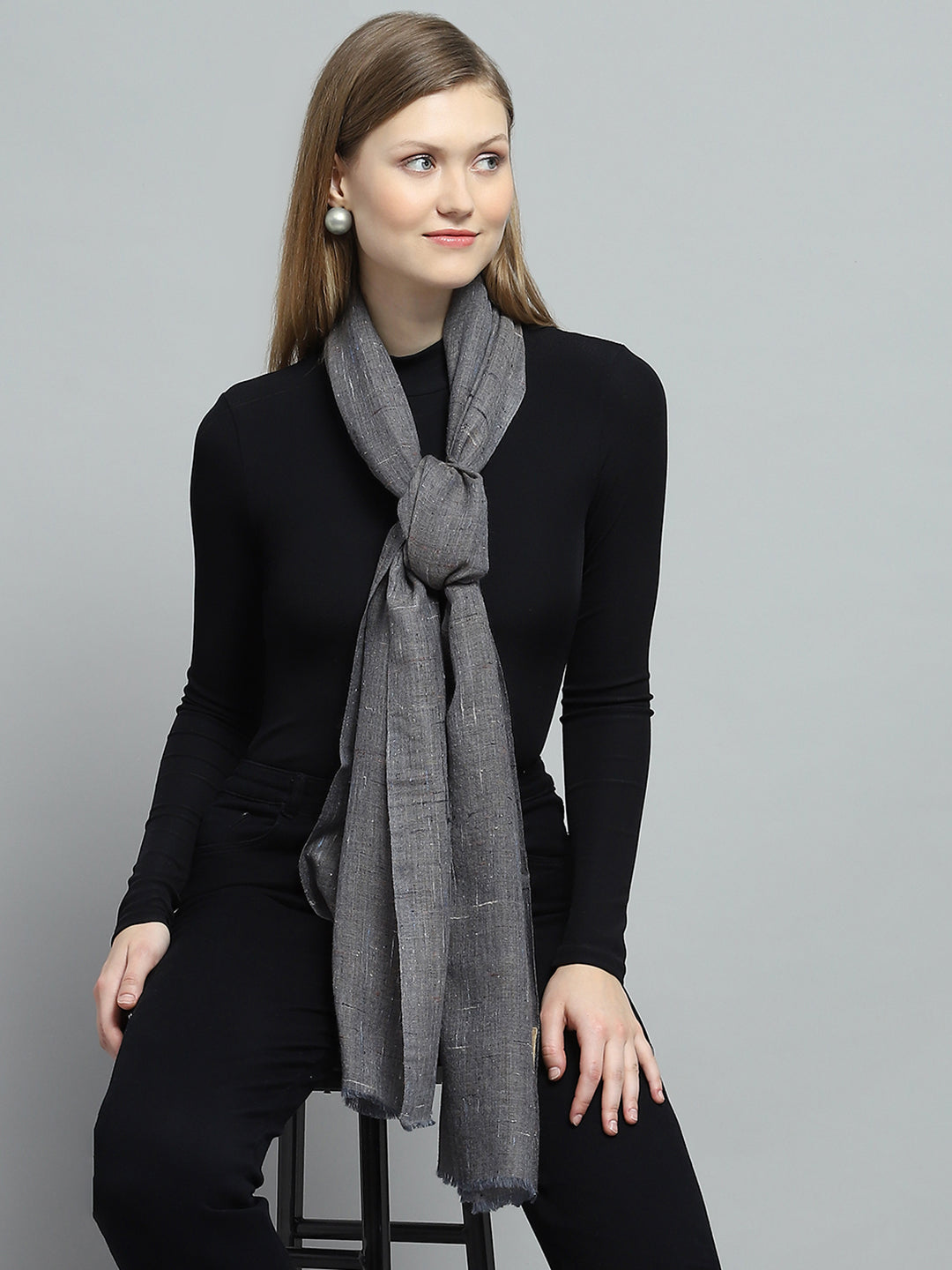 Women Grey Self Design Stole