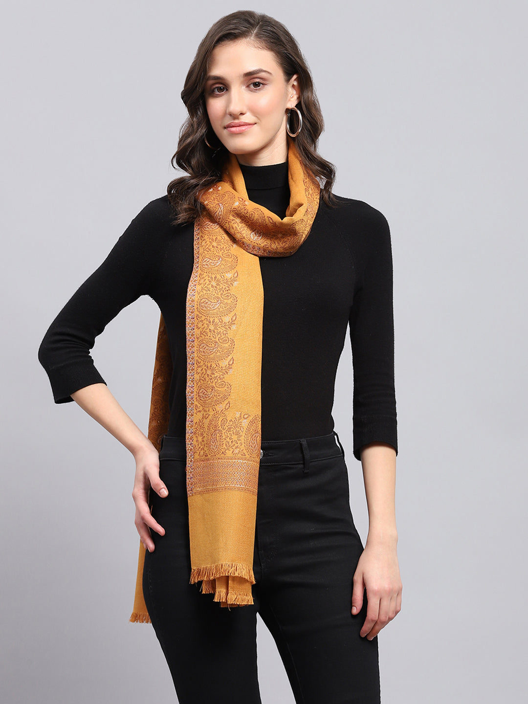 Women Mustard Self Design Stole