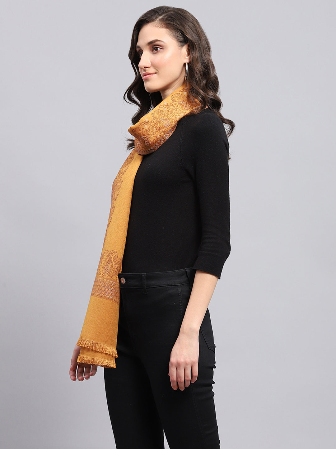 Women Mustard Self Design Stole