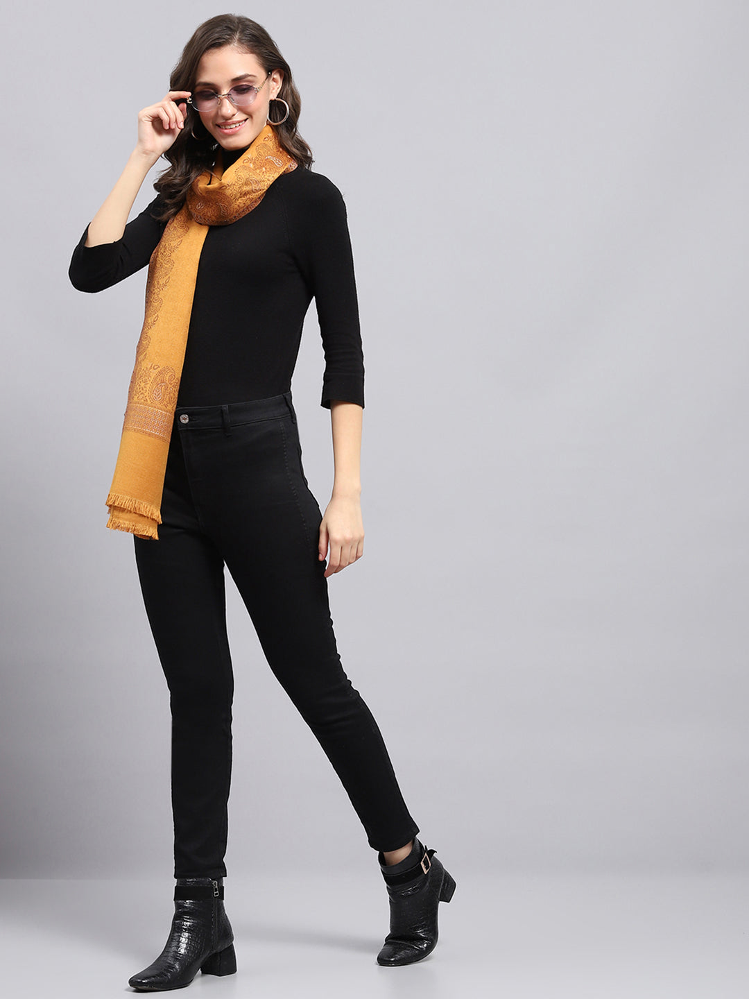 Women Mustard Self Design Stole